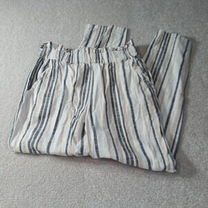 Derek Heart Womens Pants Large White/Peach/Gray Lounge Stripes Elastic Waist